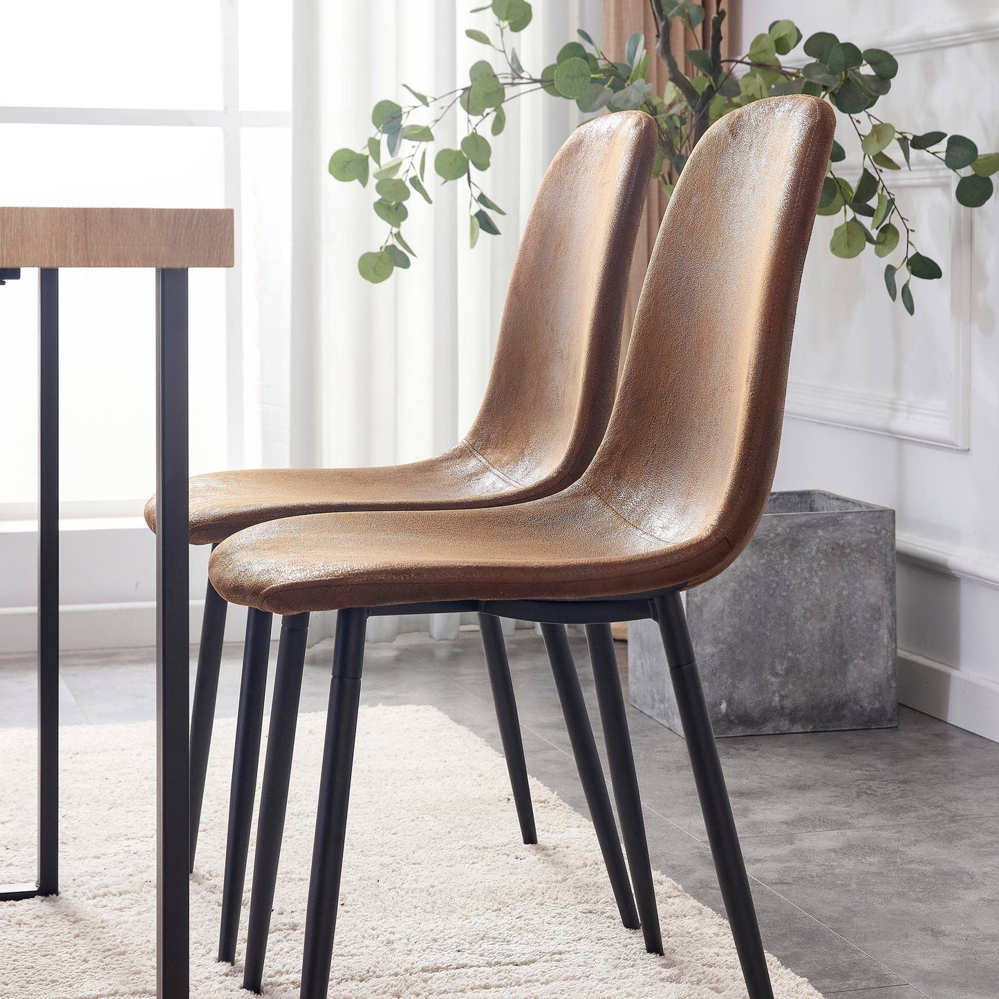 KELESY A Set of 4 Modern Medieval Style Restaurant Cushioned Side Chairs, Equipped with Soft Cushions and Black Metal Legs, Suitable for Kitchens, Lounges, and Farmhouses