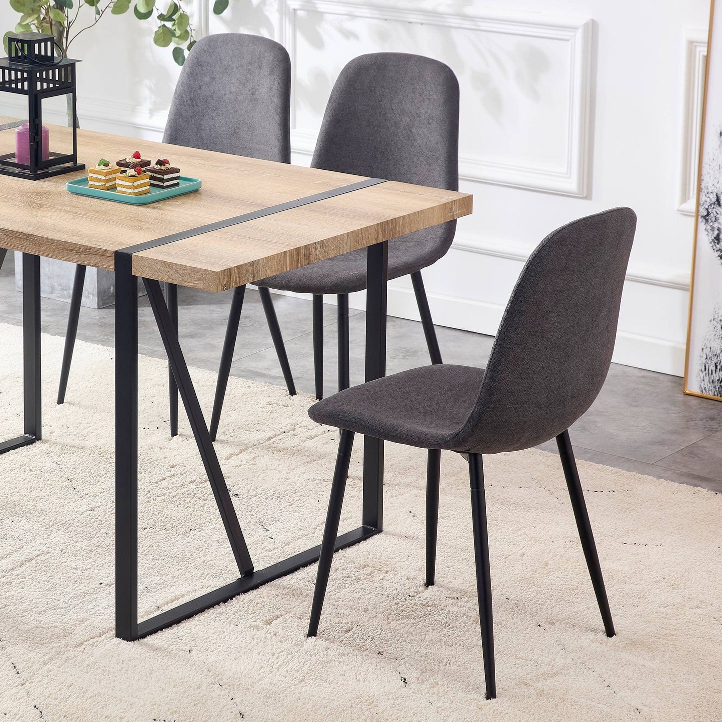 KELESY A Set of 6 Modern Medieval Style Restaurant Cushioned Side Chairs, Equipped with Soft Cushions and Black Metal Legs, Suitable for Kitchens, Lounges, and Farmhouses
