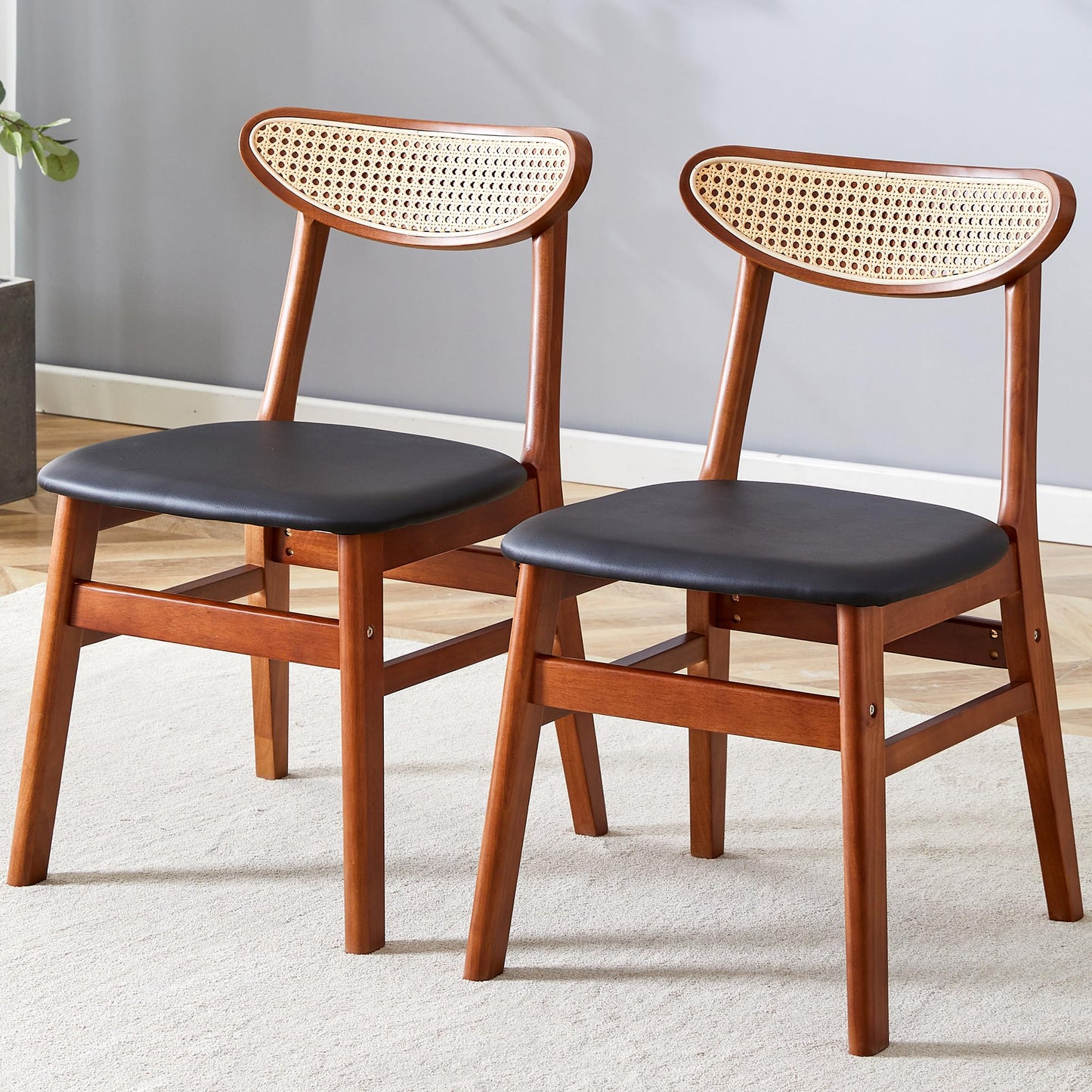 KELESY 2PCS The Stylish and Durable Solid Wood Dining Chair, Small Curved Back, PU Cushion, and Beautiful Shape Match Perfectly with Any Room and Everyday Use