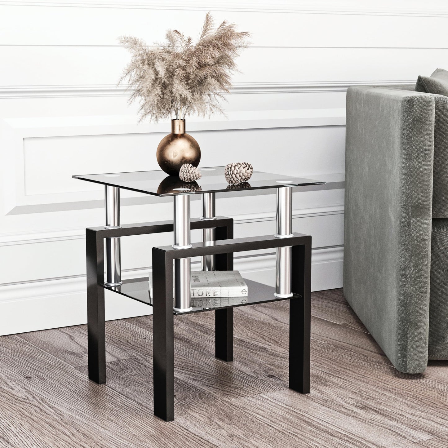KELESY Modern Tempered Glass Coffee Table – Stylish Square Center Table for Living Room, Elegant Glass Top Design
