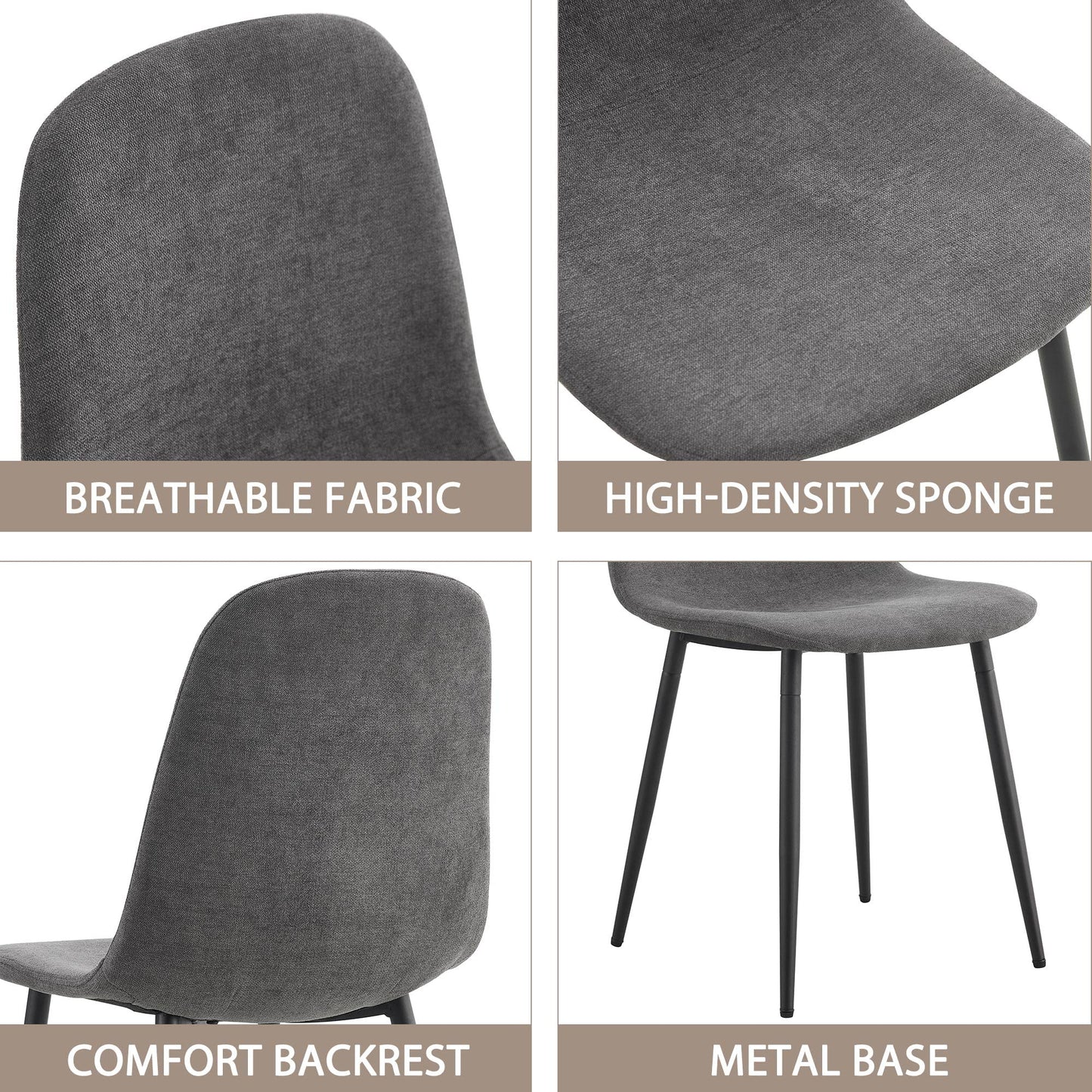 KELESY A Set of 6 Modern Medieval Style Restaurant Cushioned Side Chairs, Equipped with Soft Cushions and Black Metal Legs, Suitable for Kitchens, Lounges, and Farmhouses