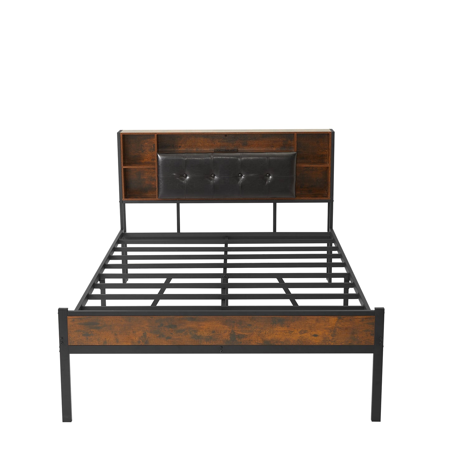 Bed Frame with Storage Headboard/USB Charging Station,Metal Platform Bed Frame Full Size No Box Spring Needed,Noise-Free,Strong Steel Slats Support