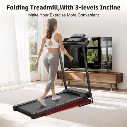 Folding Treadmill with Incline 2.5HP 12KM/H Electric Treadmill for Home Foldable, Bluetooth Music Cup Holder Heart Rate Sensor Walking Running Machine for Indoor Home Gym Exercise Fitness