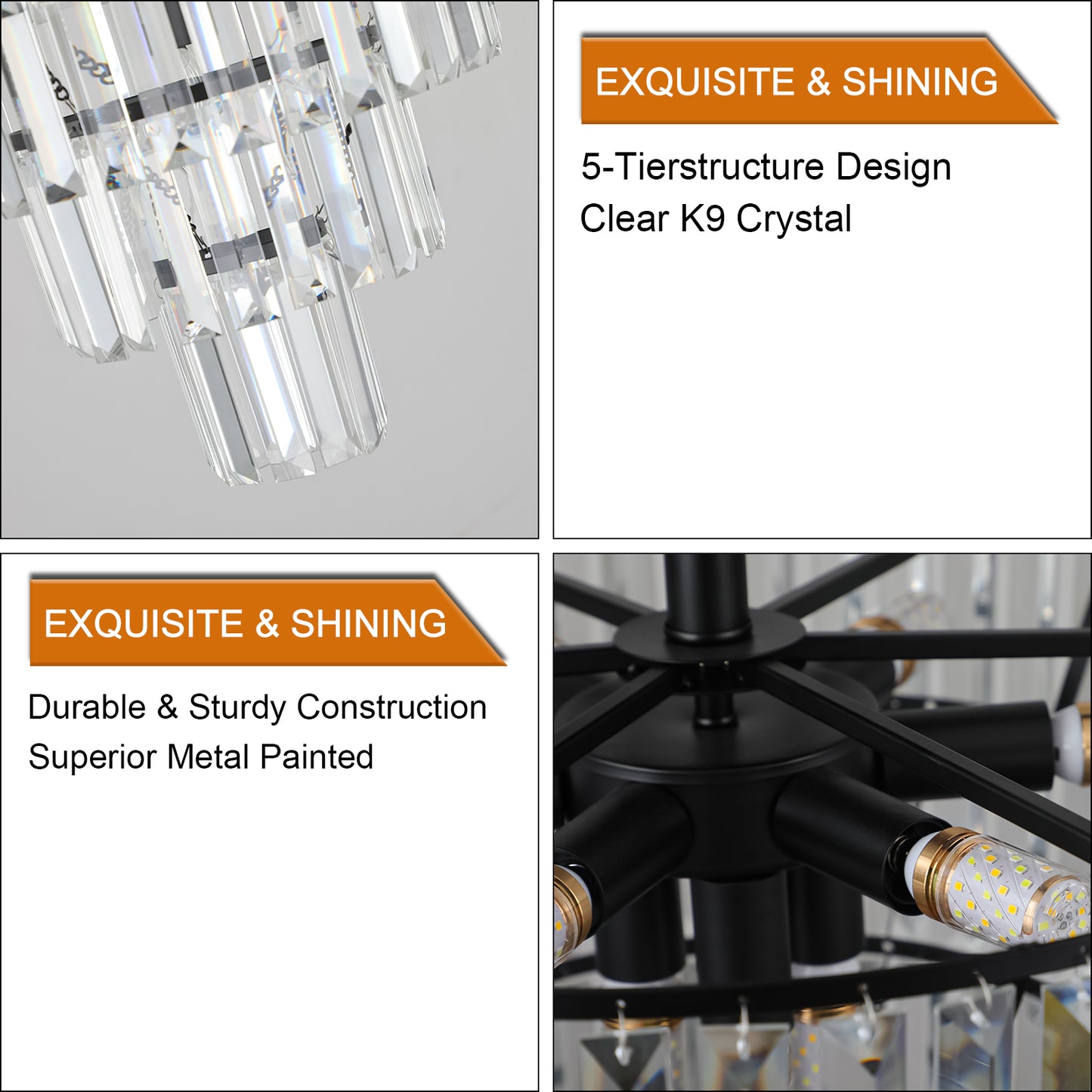 Black large crystal chandelier, modern style chandelier, dining room, living room, bedroom (Bulbs Not Included)