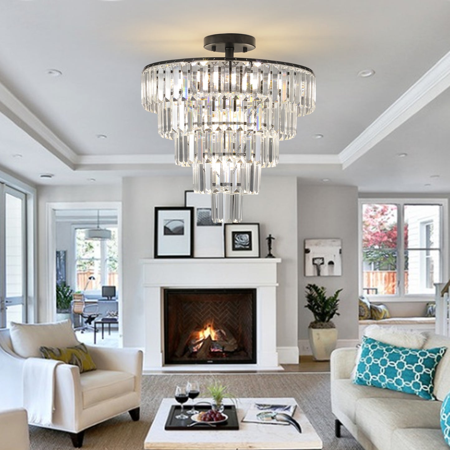 Black large crystal chandelier, modern style chandelier, dining room, living room, bedroom (Bulbs Not Included)