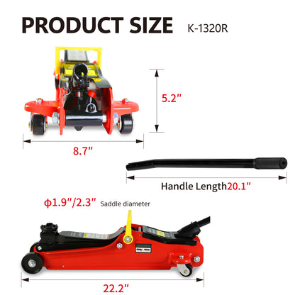 Floor Jack, 2 Ton Low Profile Floor Jack, 3t jack stand Tire Repair Kit Heavy Duty Steel Racing Floor Jack with Single Piston Quick Lift Pump, Floor Jack Lifting Range 3.3"-15.2"