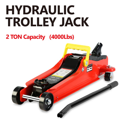 Floor Jack, 2 Ton Low Profile Floor Jack, 3t jack stand Tire Repair Kit Heavy Duty Steel Racing Floor Jack with Single Piston Quick Lift Pump, Floor Jack Lifting Range 3.3"-15.2"