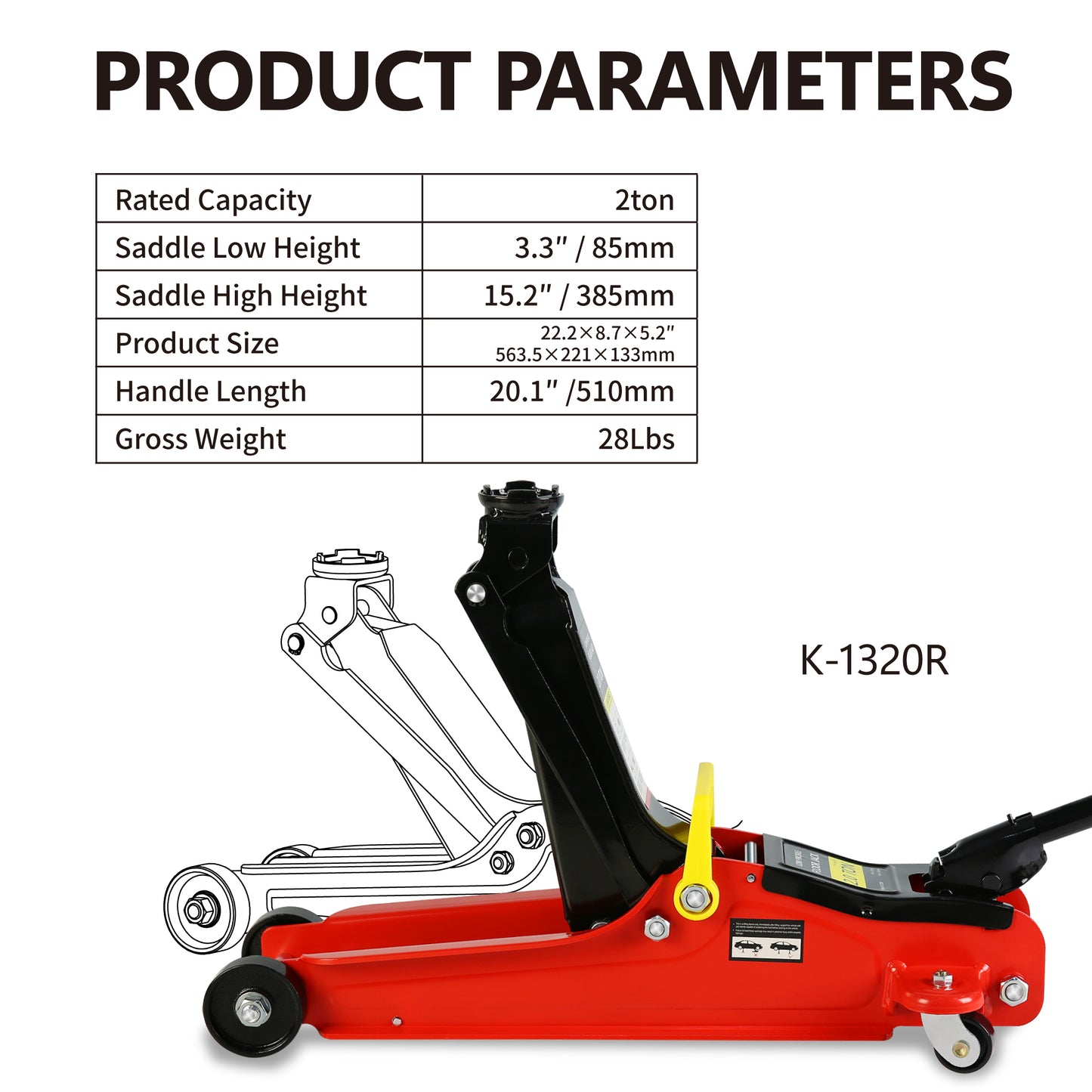 Floor Jack, 2 Ton Low Profile Floor Jack, 3t jack stand Tire Repair Kit Heavy Duty Steel Racing Floor Jack with Single Piston Quick Lift Pump, Floor Jack Lifting Range 3.3"-15.2"