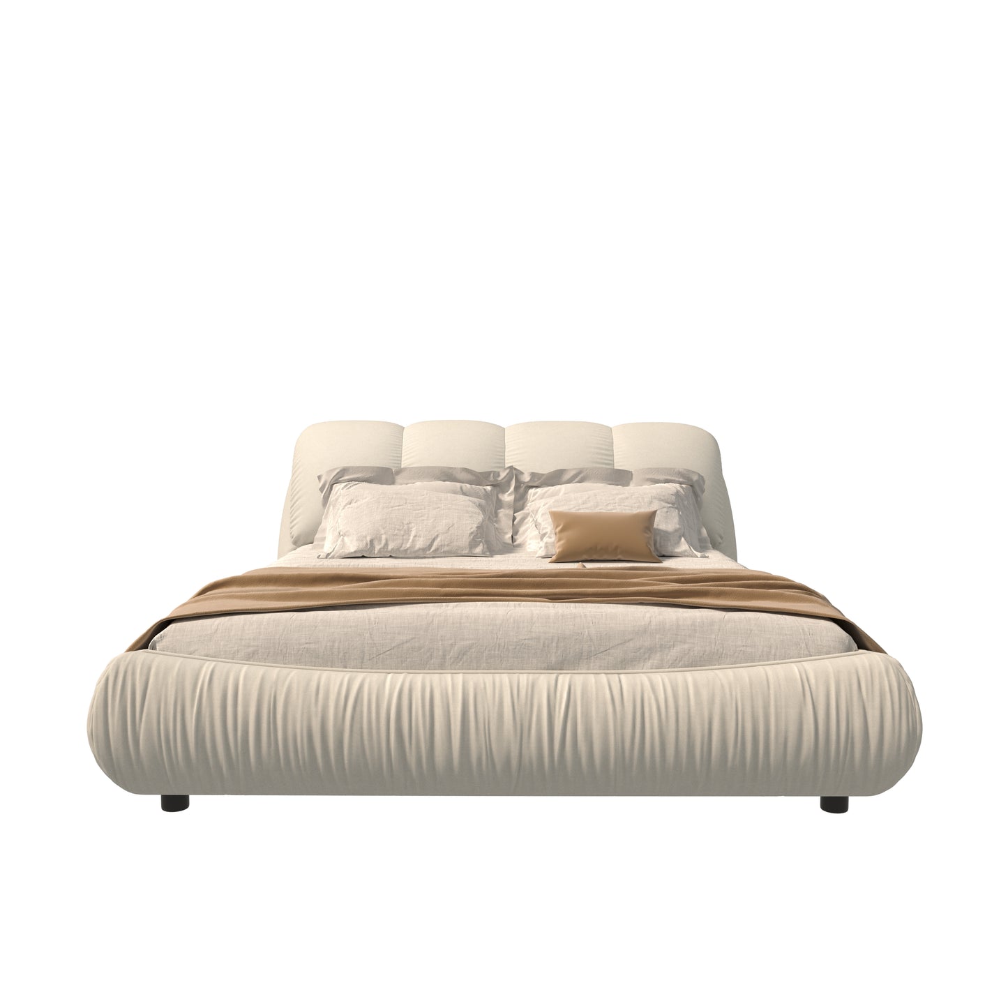 Queen Size Luxury Upholstered Platform Bed with Oversized Padded Backrest and Solid Wood Frame,suitable for Multiple heights of mattresses,Beige