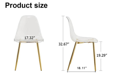 KELESY Modern Simple Transparent Dining Chair Plastic Chair Armless Crystal Chair Nordic Creative Makeup Stool Negotiation Chair Set of 4 and Plating Metal Leg of Golden