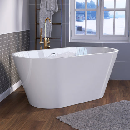 51 Inch Acrylic Freestanding Bathtub Contemporary Soaking White Tub with Overflow and Pop-up Drain Gloss White