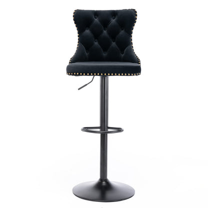 KELESY Swivel Velvet Barstools Adjusatble Seat Height from 25-33 Inch,17.7 Inch Base, Modern Upholstered Bar Stools with Backs Comfortable Tufted for Home Pub and Kitchen Island,Set of 2