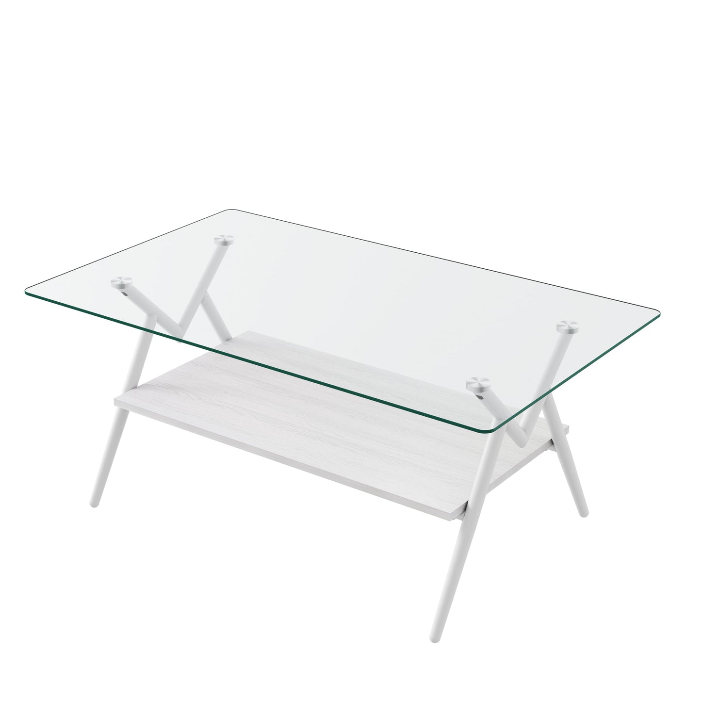 KELESY Modern Rectangle Coffee Table with Tempered Glass Top and Metal Legs - Stylish Living Room Glass Table