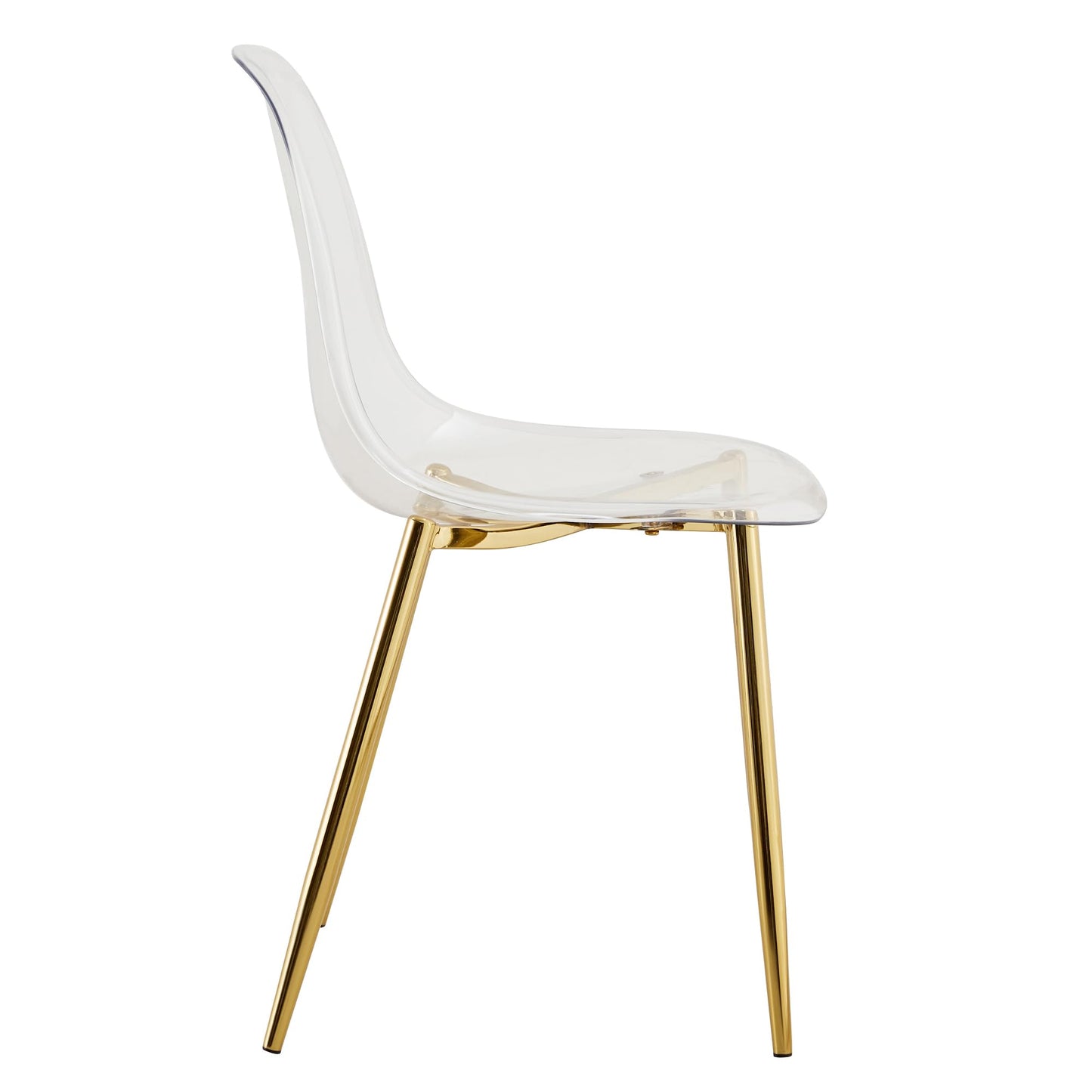 KELESY Modern Simple Transparent Dining Chair Plastic Chair Armless Crystal Chair Nordic Creative Makeup Stool Negotiation Chair Set of 4 and Plating Metal Leg of Golden