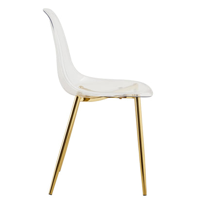 KELESY Modern Simple Transparent Dining Chair Plastic Chair Armless Crystal Chair Nordic Creative Makeup Stool Negotiation Chair Set of 4 and Plating Metal Leg of Golden