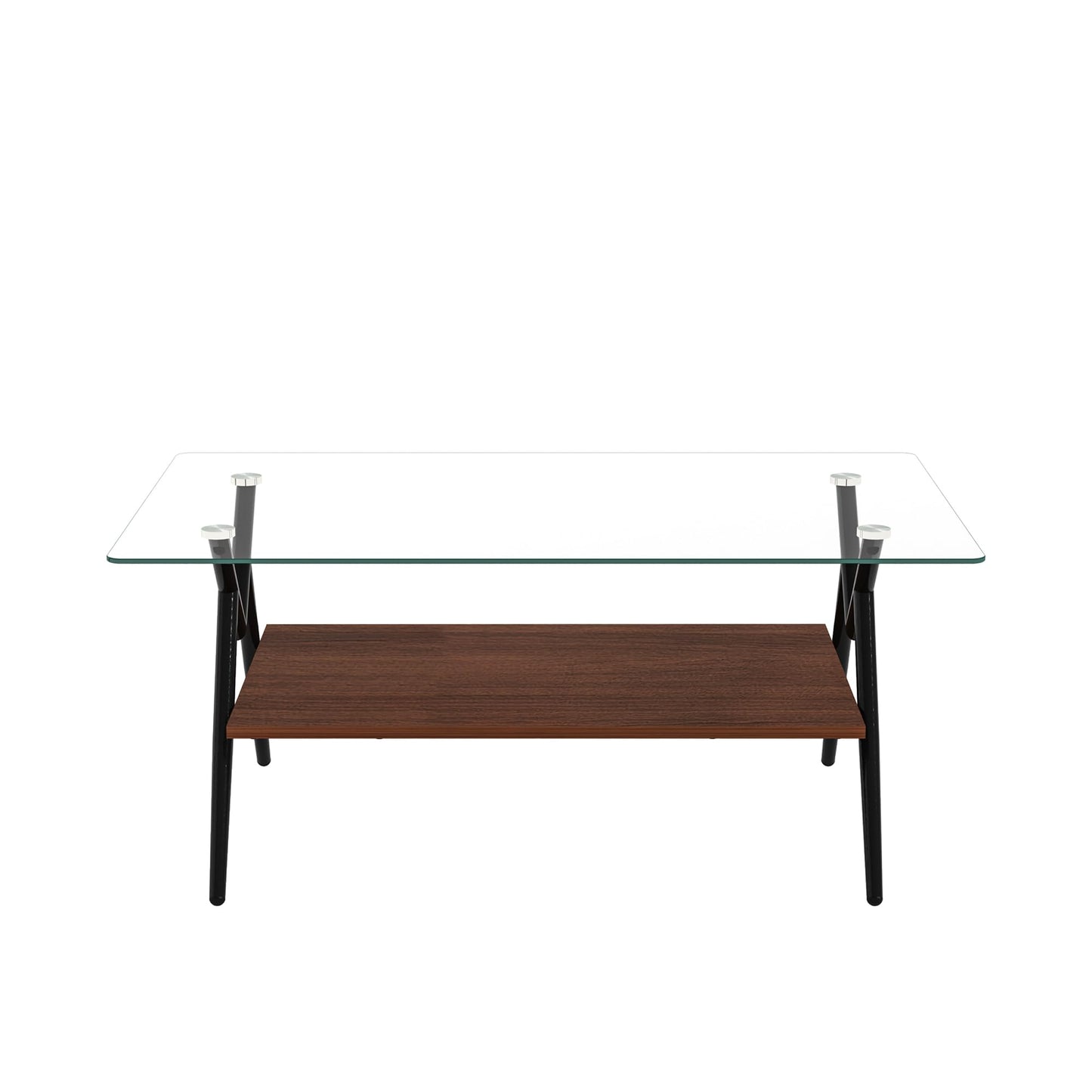 KELESY Modern Rectangle Coffee Table with Tempered Glass Top and Metal Legs - Stylish Living Room Glass Table