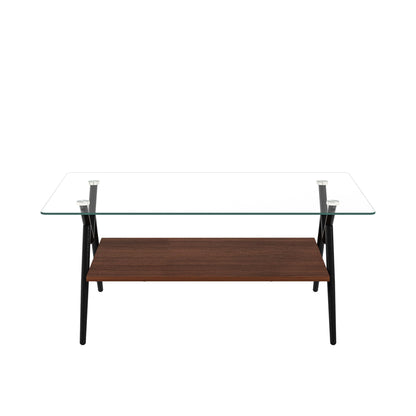 KELESY Modern Rectangle Coffee Table with Tempered Glass Top and Metal Legs - Stylish Living Room Glass Table