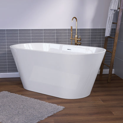 51 Inch Acrylic Freestanding Bathtub Contemporary Soaking White Tub with Overflow and Pop-up Drain Gloss White