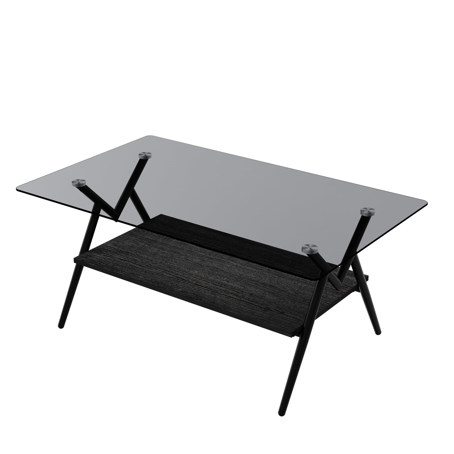 KELESY Modern Rectangle Coffee Table with Tempered Glass Top and Metal Legs - Stylish Living Room Glass Table