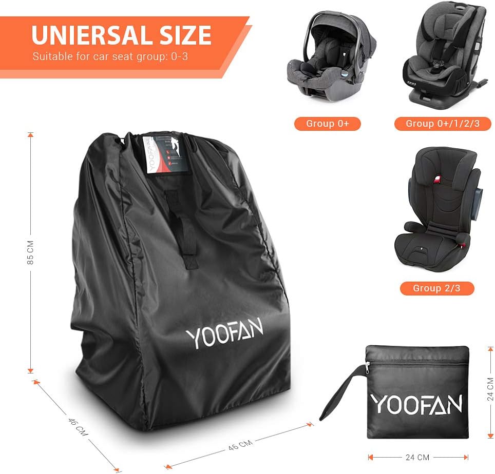 YOOFAN Gate Check Travel Bag with Backpack Shoulder Straps for Strollers, Car Seats, Pushchairs, Boosters, Infant Carriers and Wheelchairs, Water Resistant - Great for Airplane and Storage (Black)