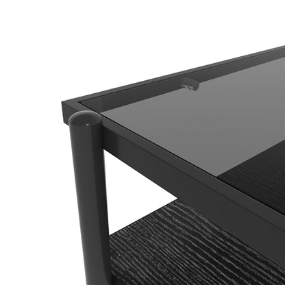 KELESY Modern Rectangle Coffee Table with Gray Tempered Glass Top and Metal Legs - Stylish Living Room Glass Table