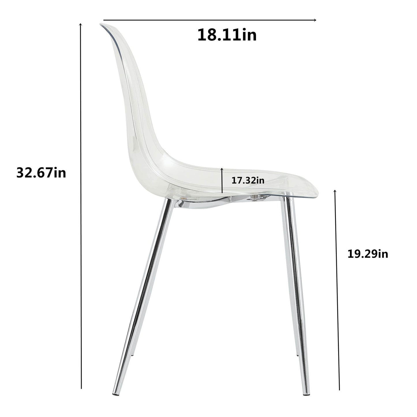 KELESY Modern Minimalist Transparent Dining Chair, Plastic Chair, Armless Crystal Chair, Nordic Creative Makeup Stool, Negotiation Chair, Silver Plated Metal Leg 6-Piece Set