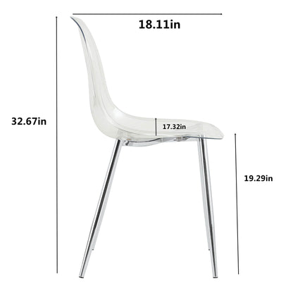 KELESY Modern Minimalist Transparent Dining Chair, Plastic Chair, Armless Crystal Chair, Nordic Creative Makeup Stool, Negotiation Chair, Silver Plated Metal Leg 6-Piece Set