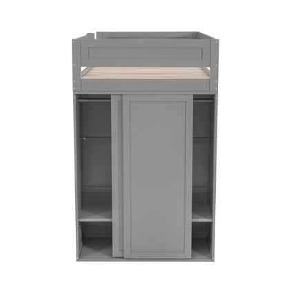 KELESY Wood Loft Bed with Desk, Wardrobe & Storage | Multi-Functional Loft Bed Frame for Adults & Teens