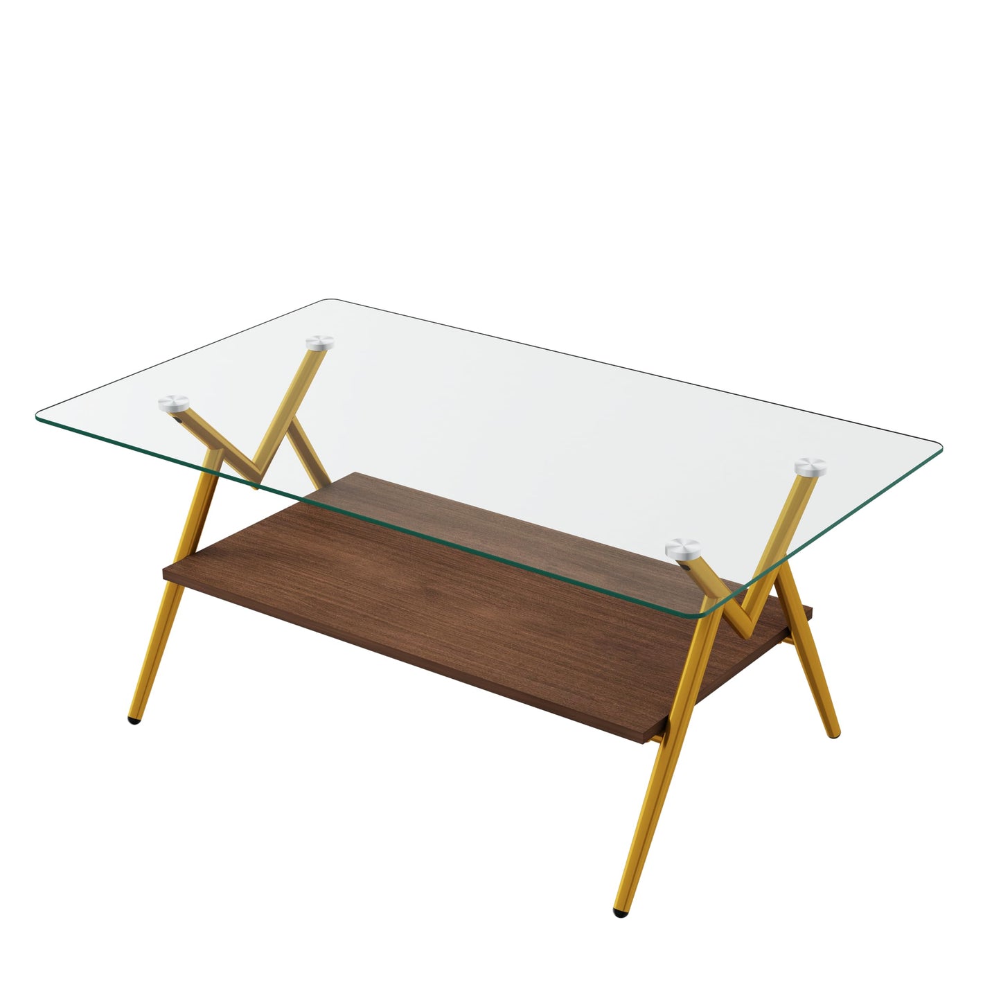 KELESY Modern Rectangle Coffee Table with Tempered Glass Top and Metal Legs - Stylish Living Room Glass Table