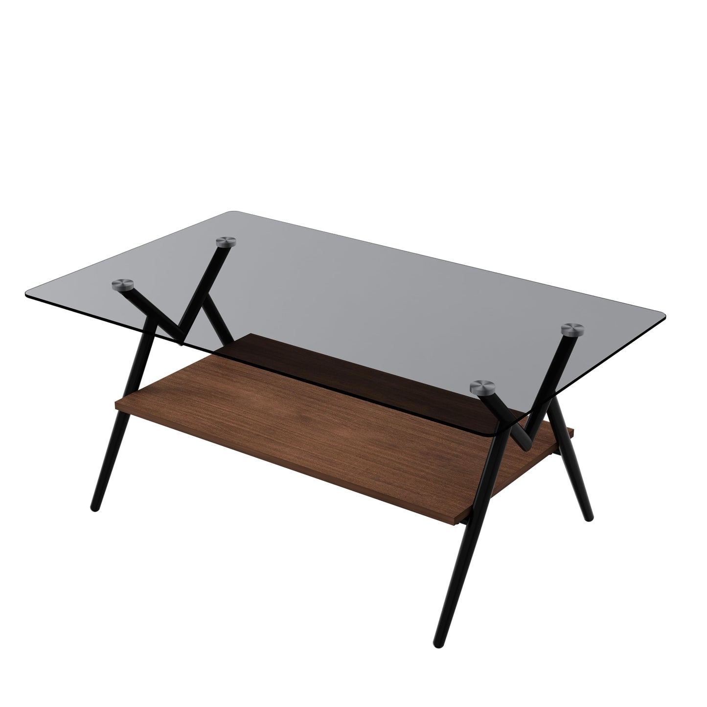 KELESY Modern Rectangle Coffee Table with Tempered Glass Top and Metal Legs - Stylish Living Room Glass Table