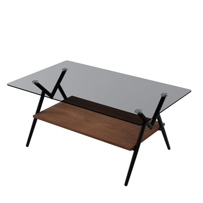 KELESY Modern Rectangle Coffee Table with Tempered Glass Top and Metal Legs - Stylish Living Room Glass Table