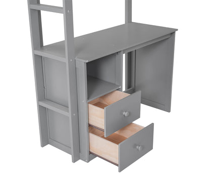 KELESY Wood Loft Bed with Desk, Wardrobe & Storage | Multi-Functional Loft Bed Frame for Adults & Teens