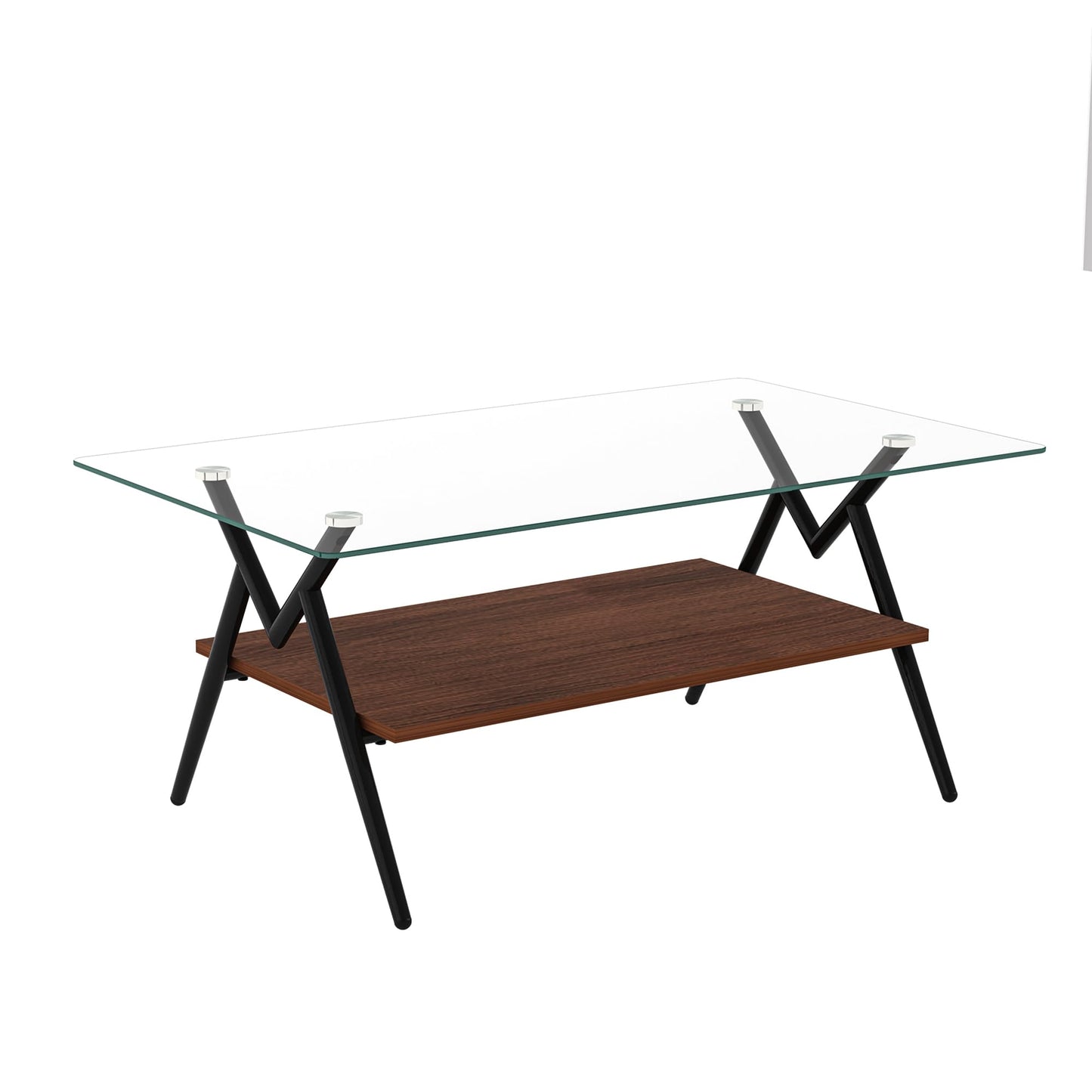 KELESY Modern Rectangle Coffee Table with Tempered Glass Top and Metal Legs - Stylish Living Room Glass Table