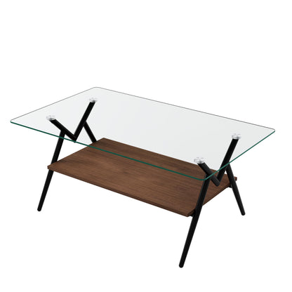 KELESY Modern Rectangle Coffee Table with Tempered Glass Top and Metal Legs - Stylish Living Room Glass Table