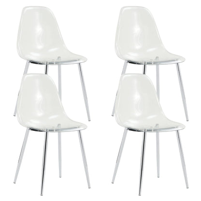 KELESY Modern Minimalist Transparent Dining Chair, Plastic Chair, Armless Crystal Chair, Nordic Creative Makeup Stool, Negotiation Chair, Silver Plated Metal Leg 6-Piece Set