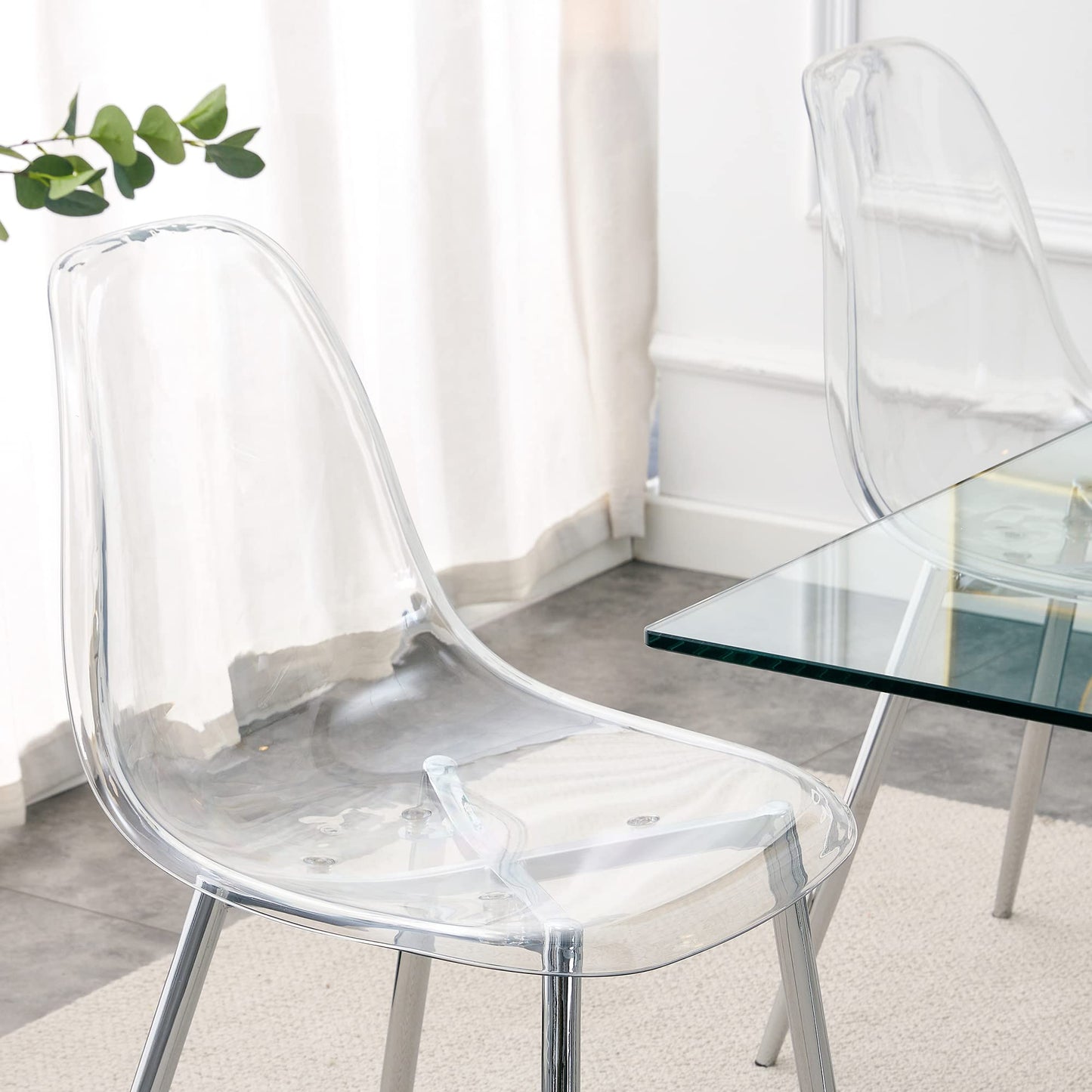 KELESY Modern Minimalist Transparent Dining Chair, Plastic Chair, Armless Crystal Chair, Nordic Creative Makeup Stool, Negotiation Chair, Silver Plated Metal Leg 6-Piece Set