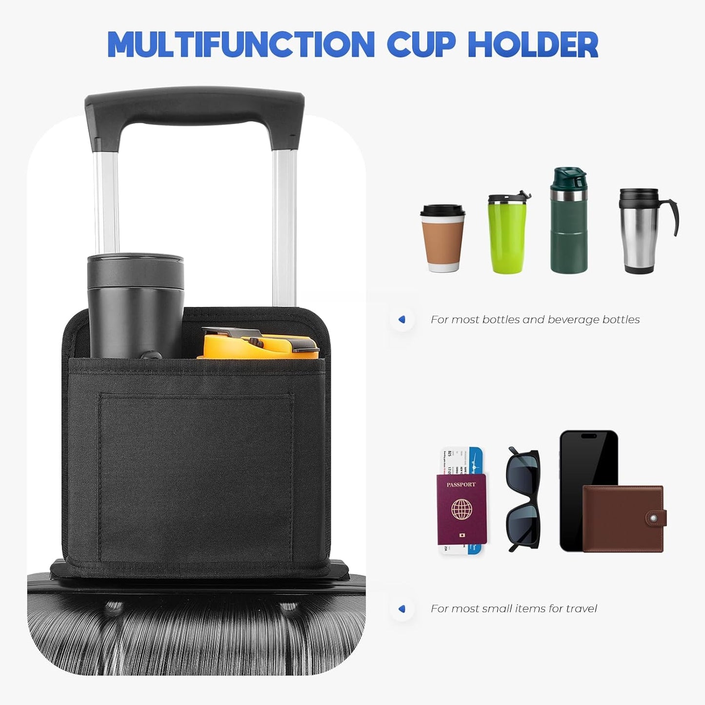 YOOFAN Luggage Cup Holder for Suitcases – Convenient Travel Accessory with One Large Cup Holder and 1 Pocket