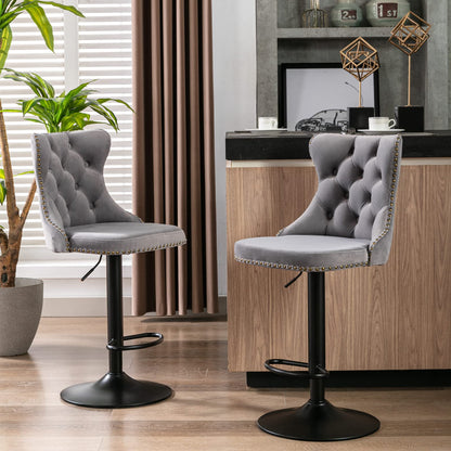 KELESY Swivel Velvet Barstools Adjusatble Seat Height from 25-33 Inch,17.7 Inch Base, Modern Upholstered Bar Stools with Backs Comfortable Tufted for Home Pub and Kitchen Island,Set of 2