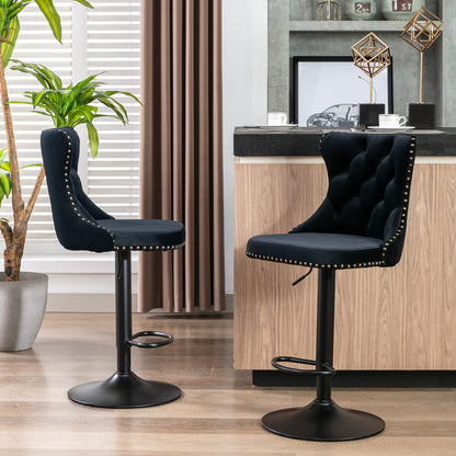 KELESY Swivel Velvet Barstools Adjusatble Seat Height from 25-33 Inch,17.7 Inch Base, Modern Upholstered Bar Stools with Backs Comfortable Tufted for Home Pub and Kitchen Island,Set of 2