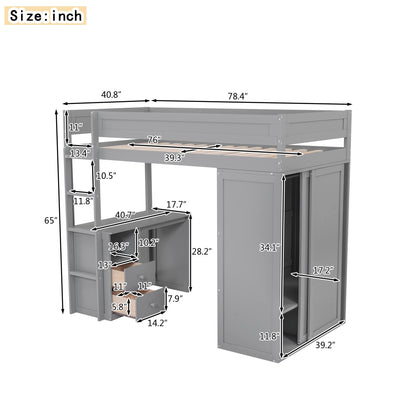 KELESY Wood Loft Bed with Desk, Wardrobe & Storage | Multi-Functional Loft Bed Frame for Adults & Teens