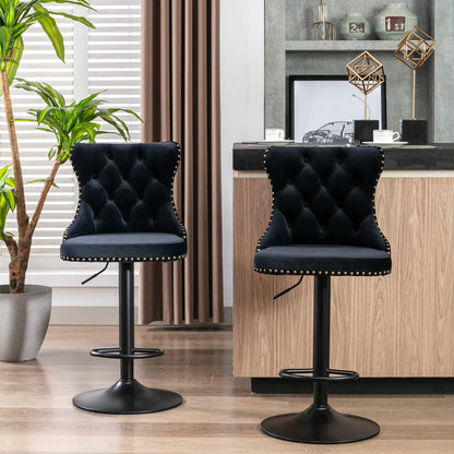 KELESY Swivel Velvet Barstools Adjusatble Seat Height from 25-33 Inch,17.7 Inch Base, Modern Upholstered Bar Stools with Backs Comfortable Tufted for Home Pub and Kitchen Island,Set of 2
