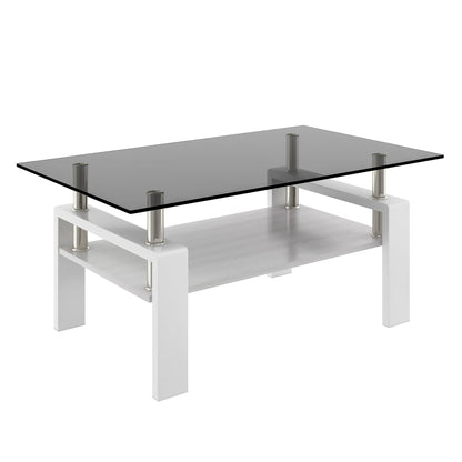 KELESY Modern Rectangle Coffee Table with Tempered Glass Top and MDF Layer - Stylish Living Room Glass Table