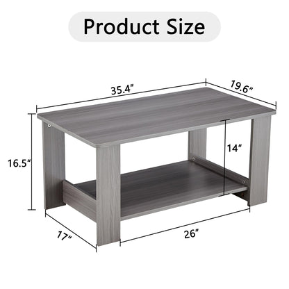 KELESY Modern Minimalist Double-Layer Rectangular Coffee Table | Farmhouse, Rustic & Industrial Styles | Versatile Living Room, Bedroom & Study Table | Durable MDF Design | 19.6"x35.4"x16.5"