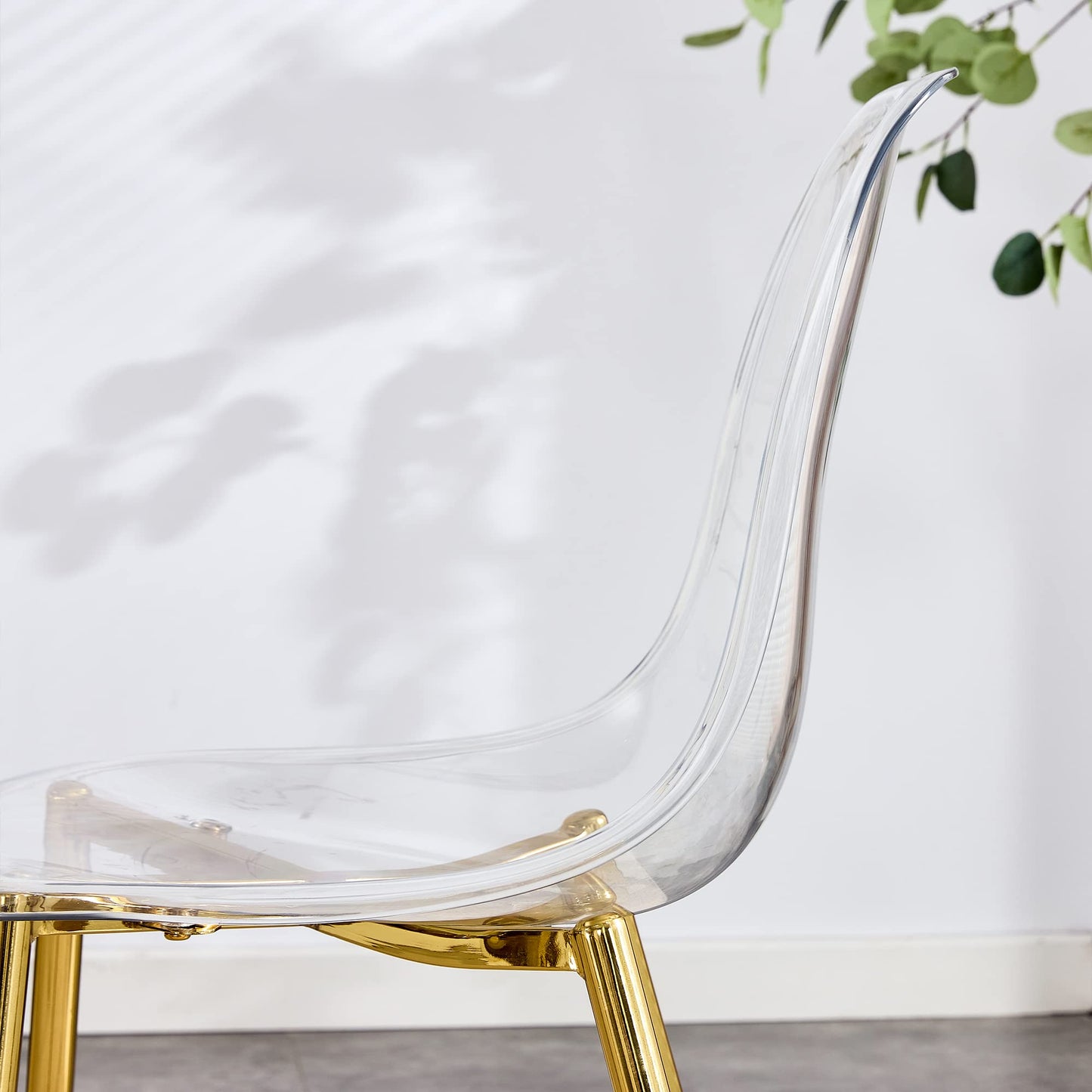 KELESY Modern Simple Transparent Dining Chair Plastic Chair Armless Crystal Chair Nordic Creative Makeup Stool Negotiation Chair Set of 4 and Plating Metal Leg of Golden