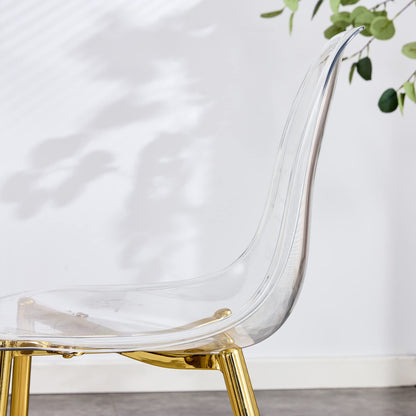 KELESY Modern Minimalist Transparent Dining Chair, Plastic Chair, Armless Crystal Chair, Nordic Creative Makeup Stool, Negotiation Chair, 6-Piece Set of Gold-Plated Metal Legs
