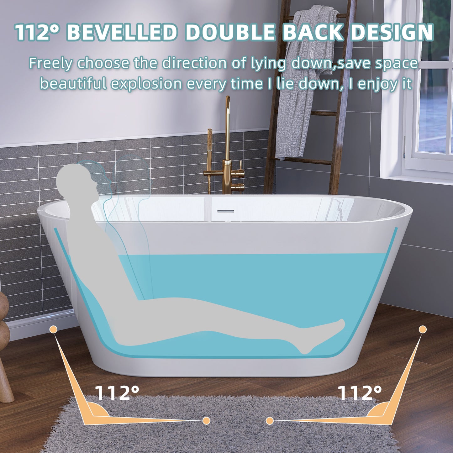 51 Inch Acrylic Freestanding Bathtub Contemporary Soaking White Tub with Overflow and Pop-up Drain Gloss White