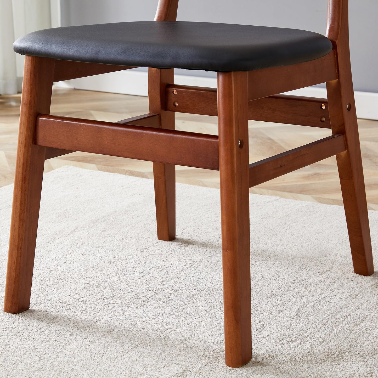 KELESY 2PCS The Stylish and Durable Solid Wood Dining Chair, Small Curved Back, PU Cushion, and Beautiful Shape Match Perfectly with Any Room and Everyday Use