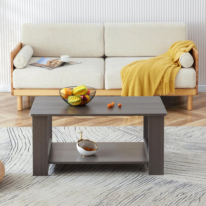 KELESY Modern Minimalist Double-Layer Rectangular Coffee Table | Farmhouse, Rustic & Industrial Styles | Versatile Living Room, Bedroom & Study Table | Durable MDF Design | 19.6"x35.4"x16.5"