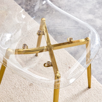 KELESY Modern Minimalist Transparent Dining Chair, Plastic Chair, Armless Crystal Chair, Nordic Creative Makeup Stool, Negotiation Chair, 6-Piece Set of Gold-Plated Metal Legs