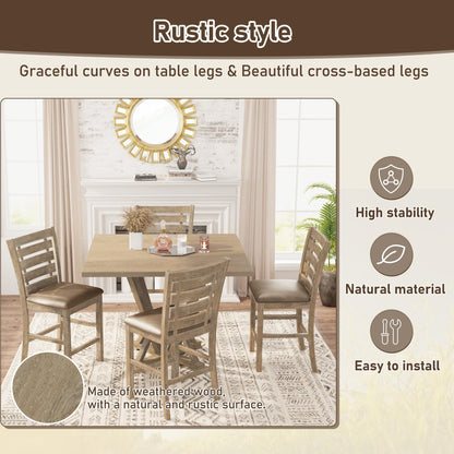 KELESY Set of 2 Dining Counter Height Chairs Modern Farmhouse Rustic Look Distressed Design Ladderback Solid Wood